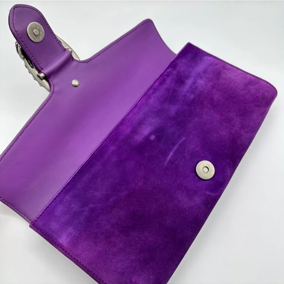 GUCCI Large Dionysus Loved Purple Suede Pearl Clutch, Rare! - Picture 8 of 13